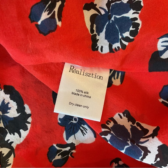 Réalisation Par The Ozzie Pansy Mini Dress Red Floral V Neck XS Silk (FLAW) - Picture 7 of 9